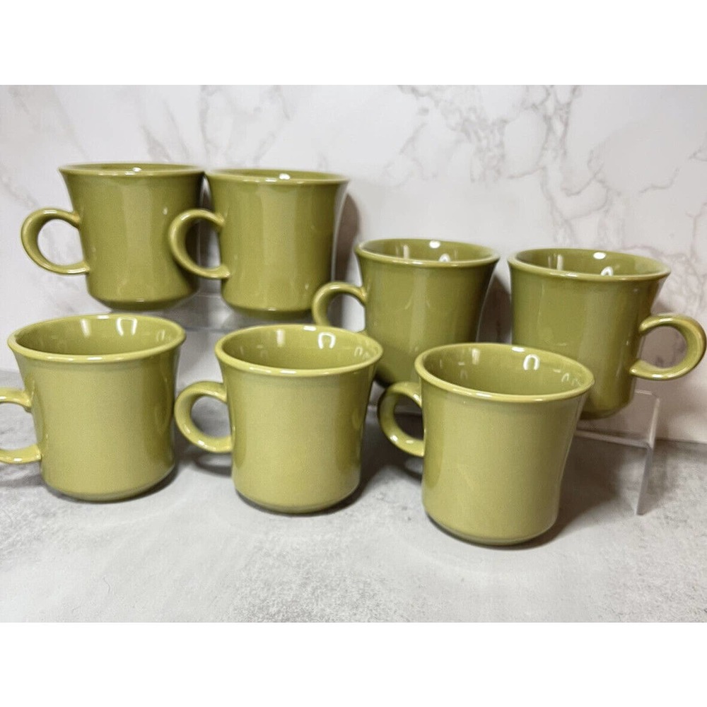 Vintage 7 Franciscan Earthenware Pebble Beach Tea Coffee Cup Avocado Green MCM